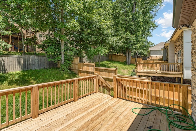 wooden deck featuring a fenced backyard