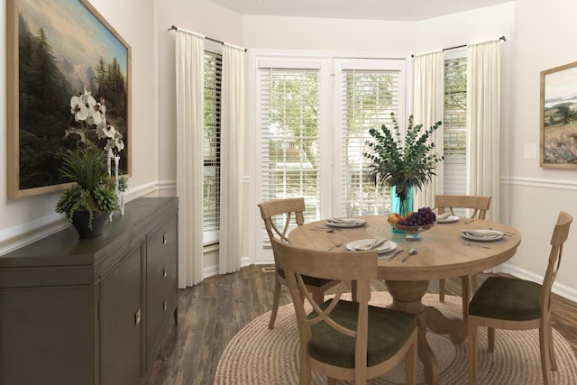 dining space with dark wood-type flooring