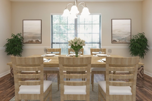 dining room featuring dark hardwood / wood-style floors and a notable chandelier