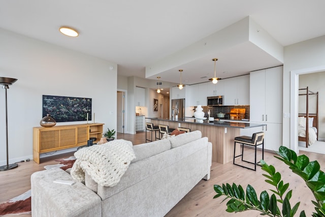 living room featuring light wood-type flooring