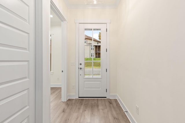 doorway to outside featuring light wood-type flooring