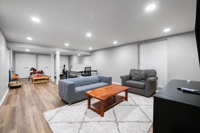 living room with light wood-type flooring