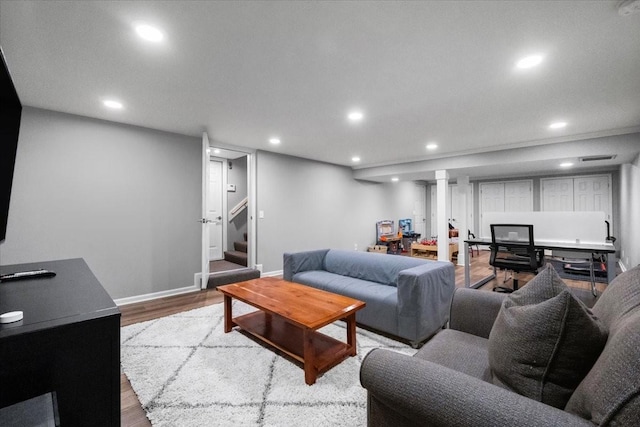 living room with hardwood / wood-style floors