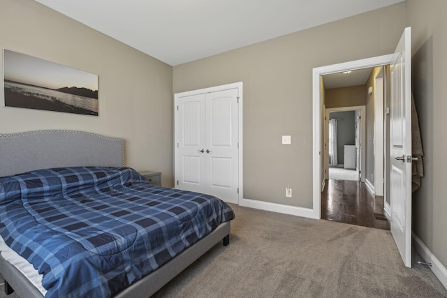 carpeted bedroom featuring a closet