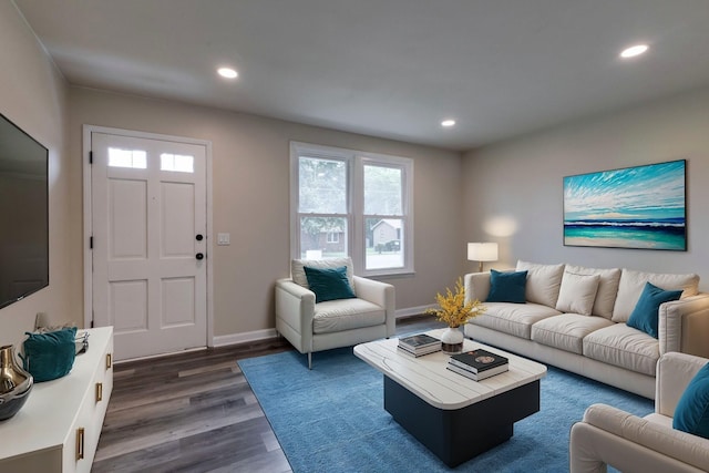 living room featuring dark hardwood / wood-style floors