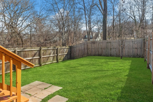 view of yard with a fenced backyard