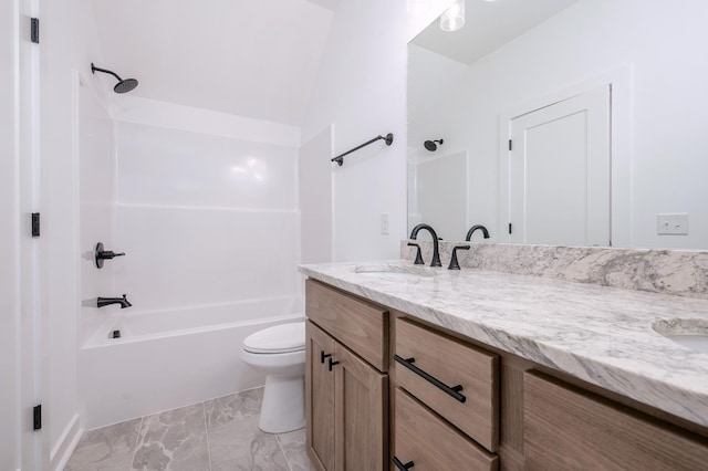 full bathroom featuring vanity, shower / bathtub combination, and toilet