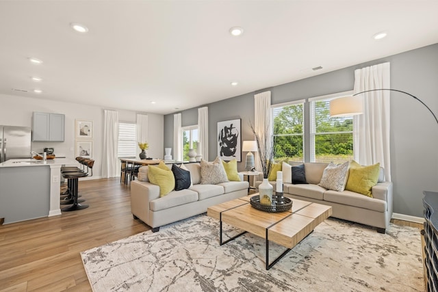 living room with light hardwood / wood-style flooring