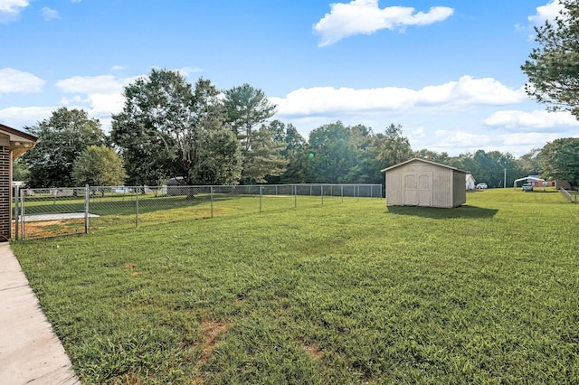 view of yard with a shed