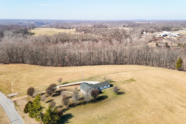 birds eye view of property featuring a rural view