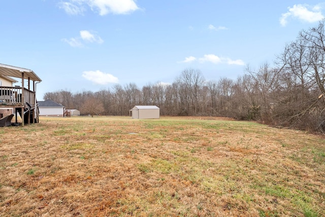 view of yard with a storage shed