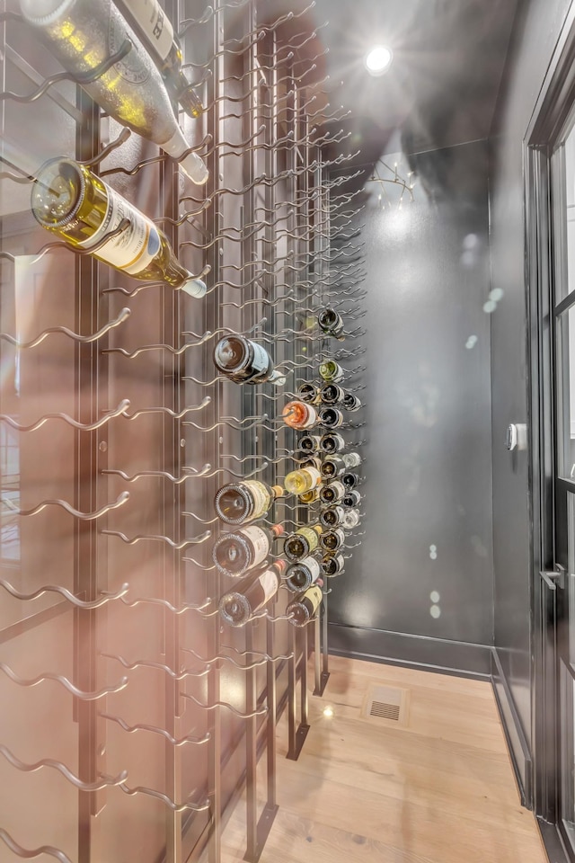 wine cellar with wood-type flooring