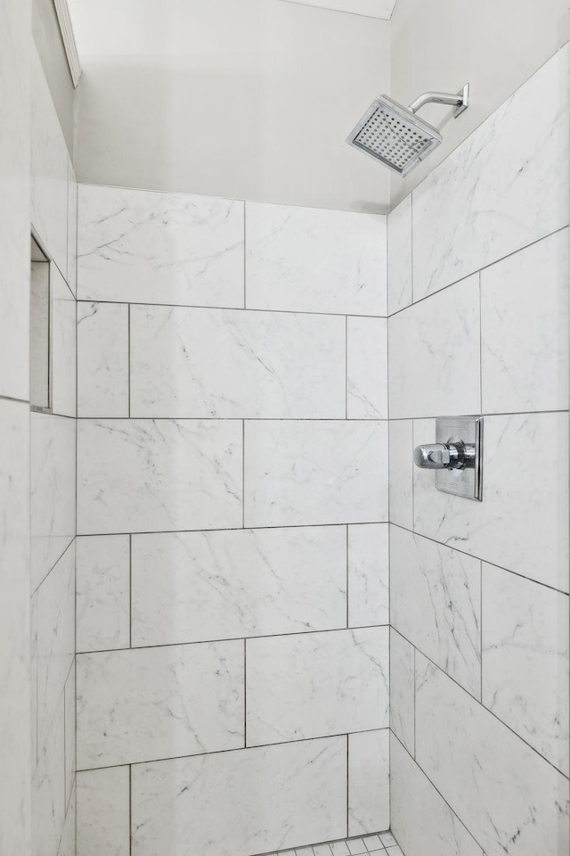 bathroom with a tile shower