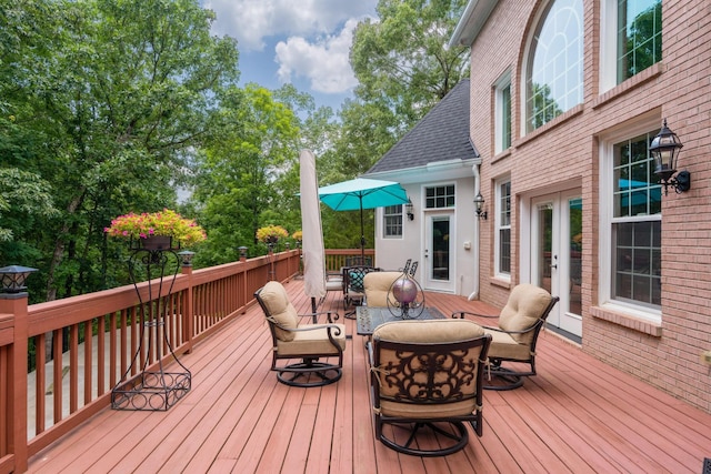 wooden deck with french doors