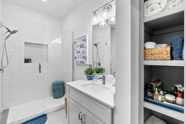 bathroom with vanity and walk in shower