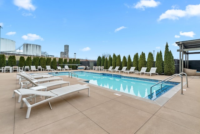 view of pool featuring a patio