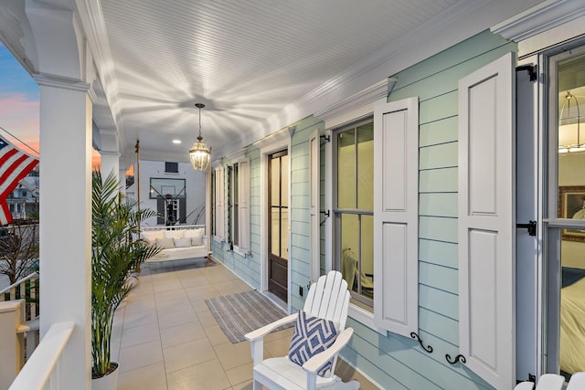 patio terrace at dusk with a porch