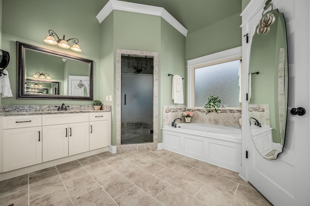 bathroom featuring vanity and separate shower and tub