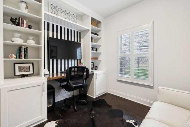 office with dark hardwood / wood-style floors