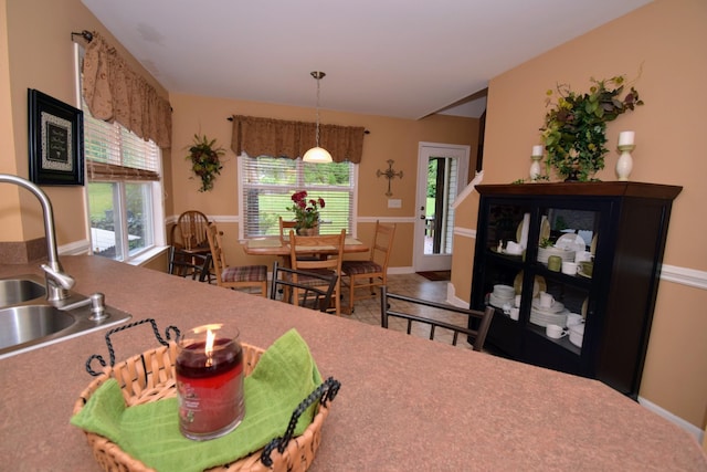 dining space with sink