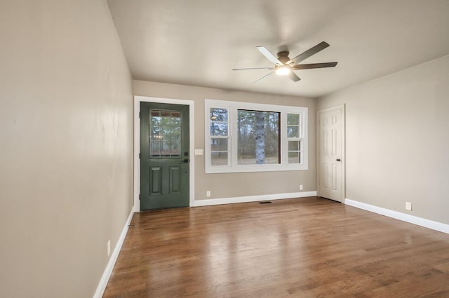 foyer featuring ceiling fan, plenty of natural light, and hardwood / wood-style floors