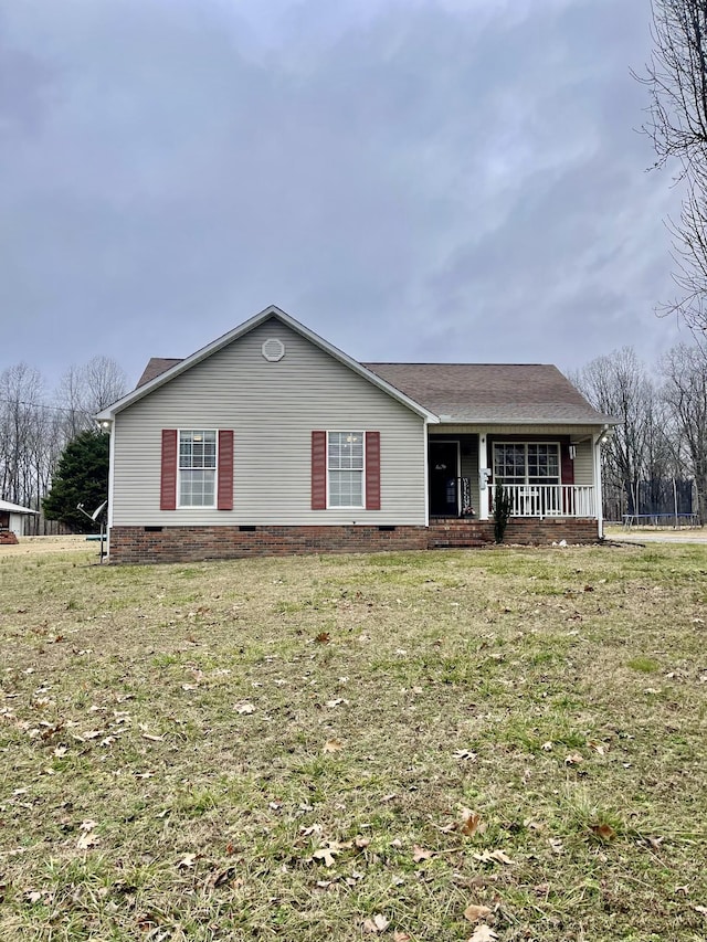 single story home with a front lawn and a porch