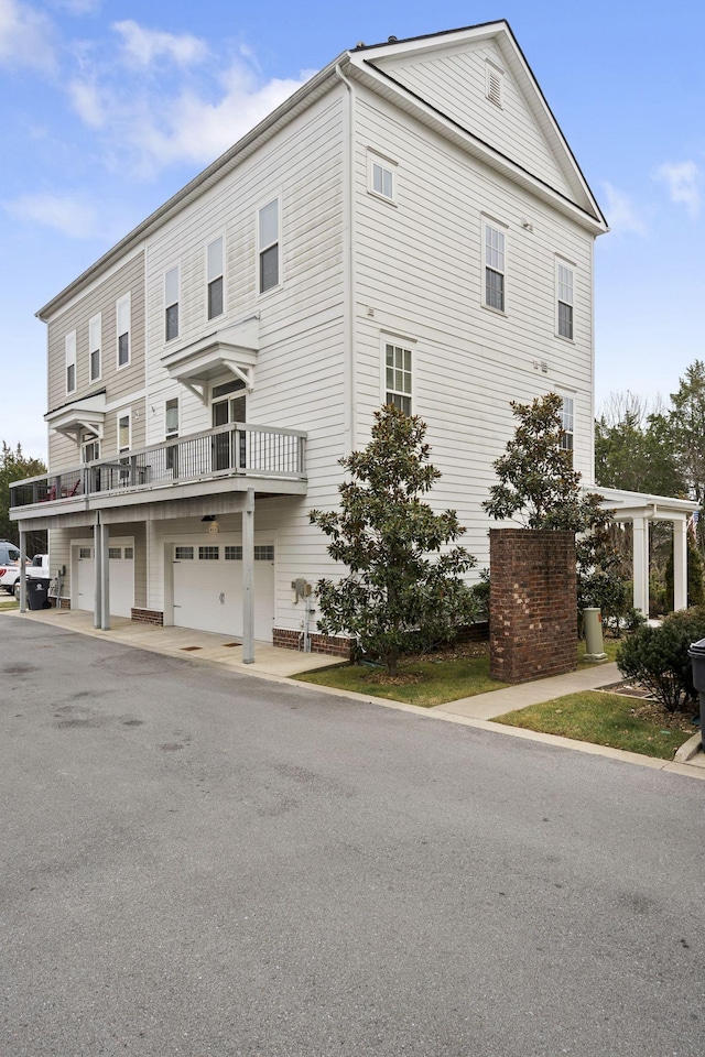 exterior space with a garage