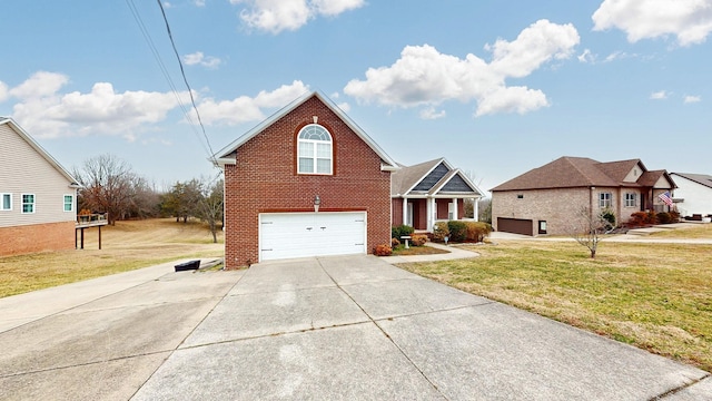 front facade featuring a garage and a front yard