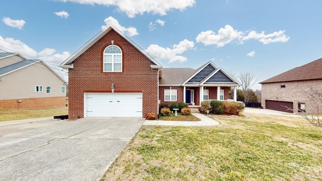 front of property with a garage and a front lawn