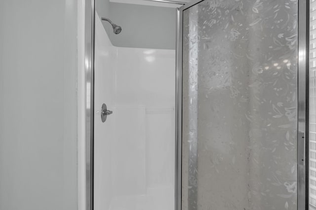 bathroom with a shower with shower door