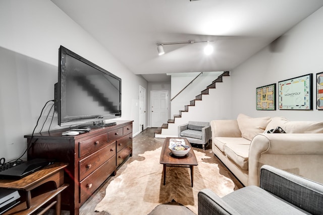 living room with rail lighting