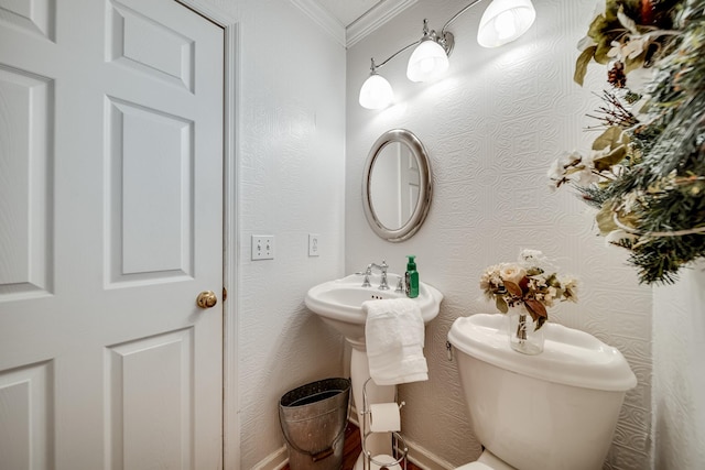 bathroom featuring crown molding and toilet