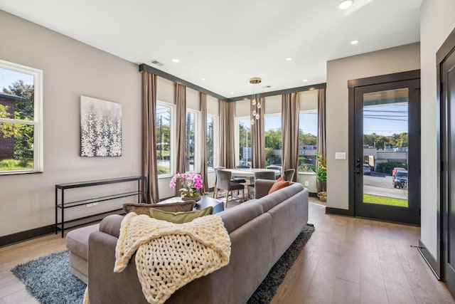 living room featuring light wood-type flooring