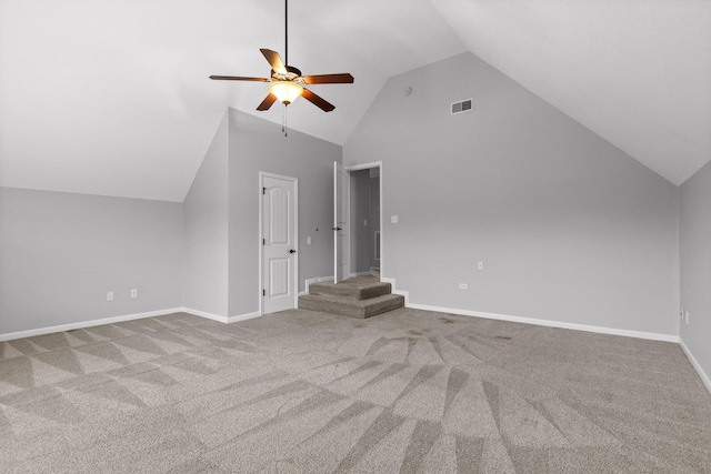 bonus room featuring vaulted ceiling, carpet, and ceiling fan