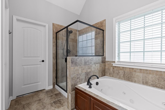 bathroom with plus walk in shower