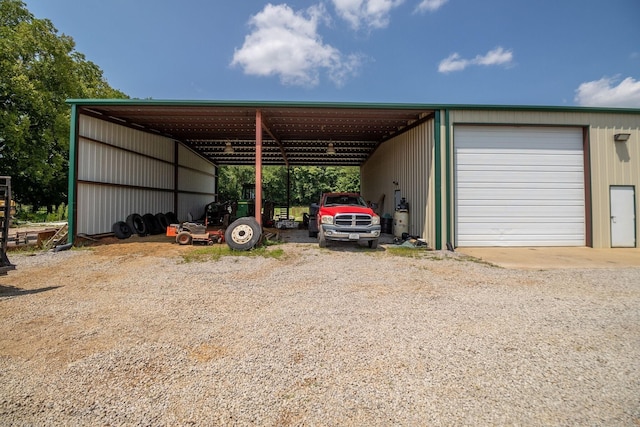 exterior space with a garage