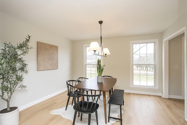 dining space with light hardwood / wood-style flooring