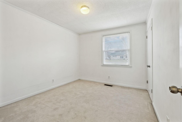 carpeted empty room featuring ornamental molding and a textured ceiling