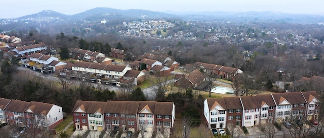 drone / aerial view featuring a mountain view