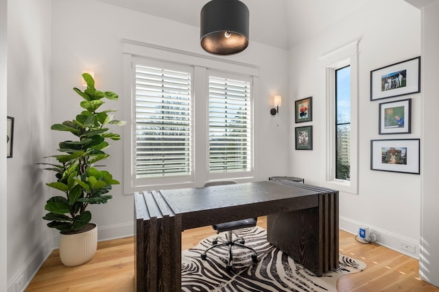 office space featuring light wood-type flooring