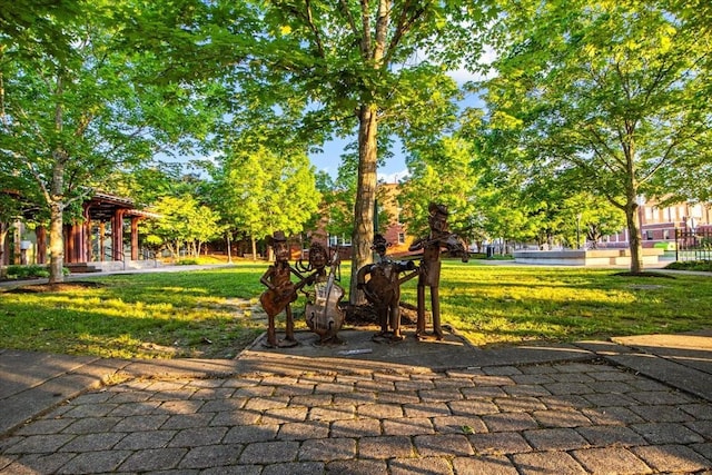 view of property's community with a lawn