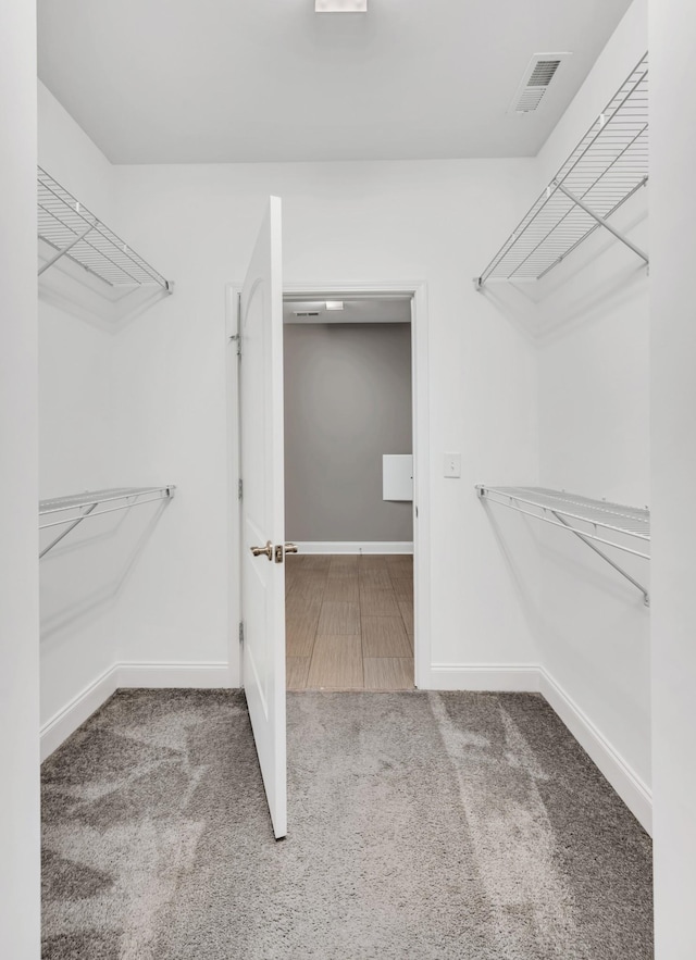 spacious closet featuring carpet flooring