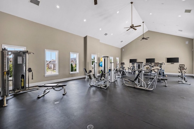 gym with high vaulted ceiling