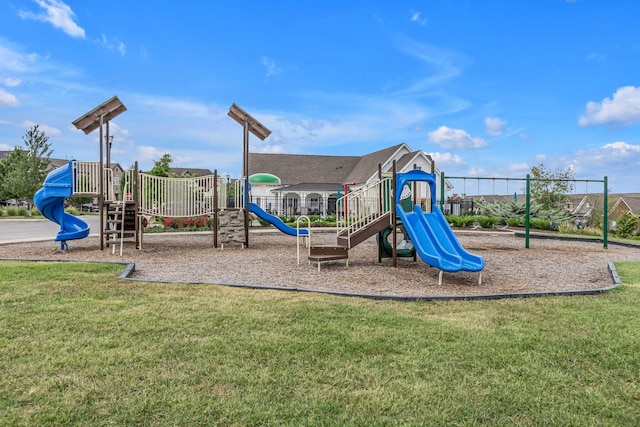 view of jungle gym with a yard