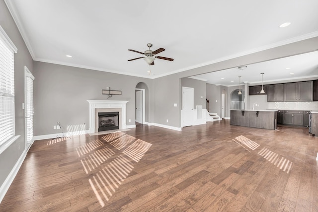 unfurnished living room with plenty of natural light and dark hardwood / wood-style floors