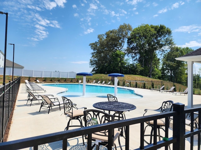 view of swimming pool with a patio