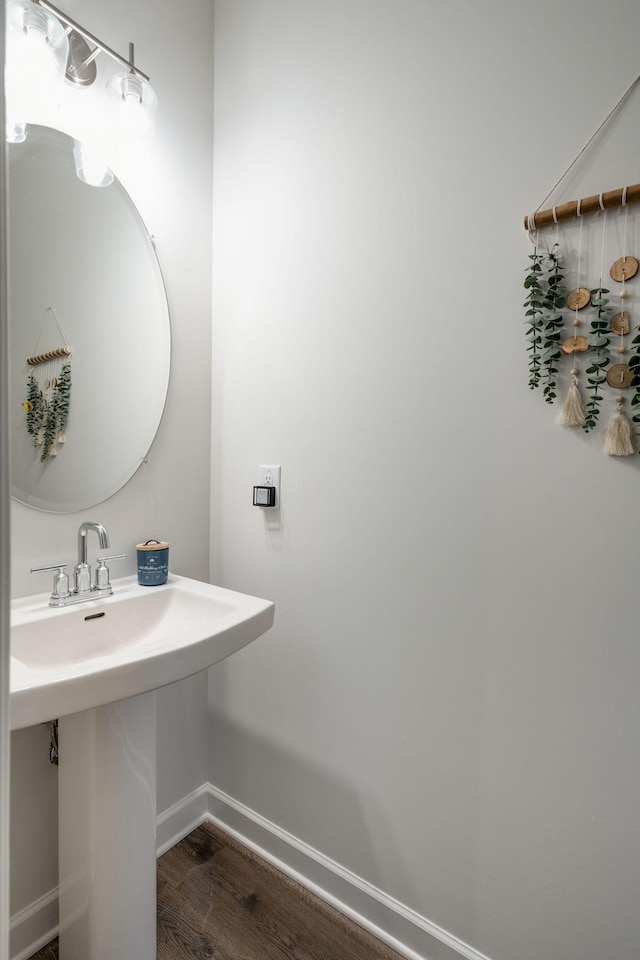 bathroom with wood-type flooring and sink