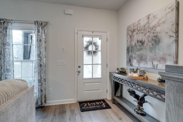 entryway with hardwood / wood-style flooring