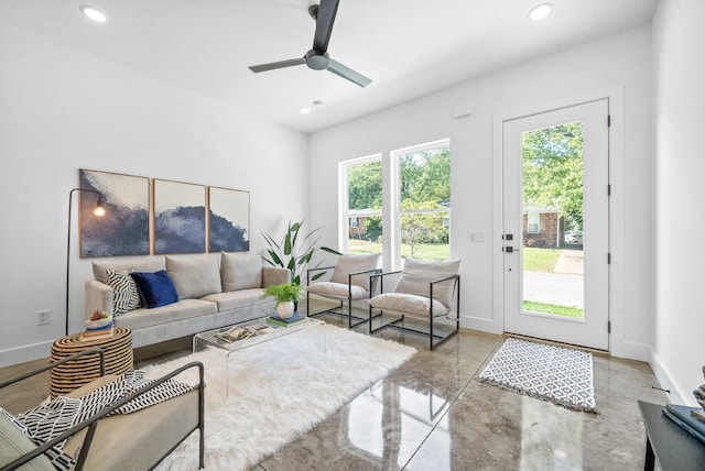 living room with ceiling fan