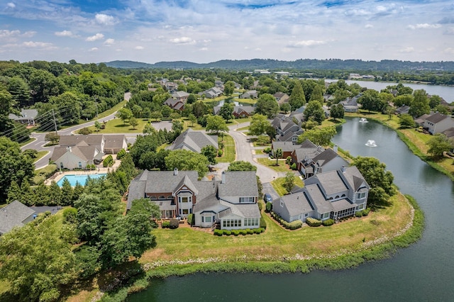 aerial view with a water view and a residential view